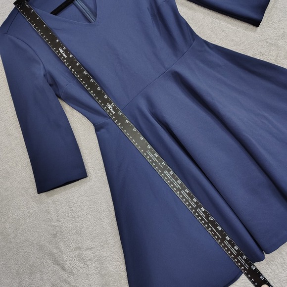 DVF Diane Von Furstenberg | Women's 2 Navy 3/4 Sleeve Ponte Skater Mini Dress - Picture 3 of 10